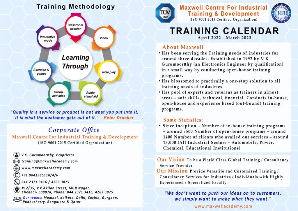 Training Calendar - Maxwell Academy